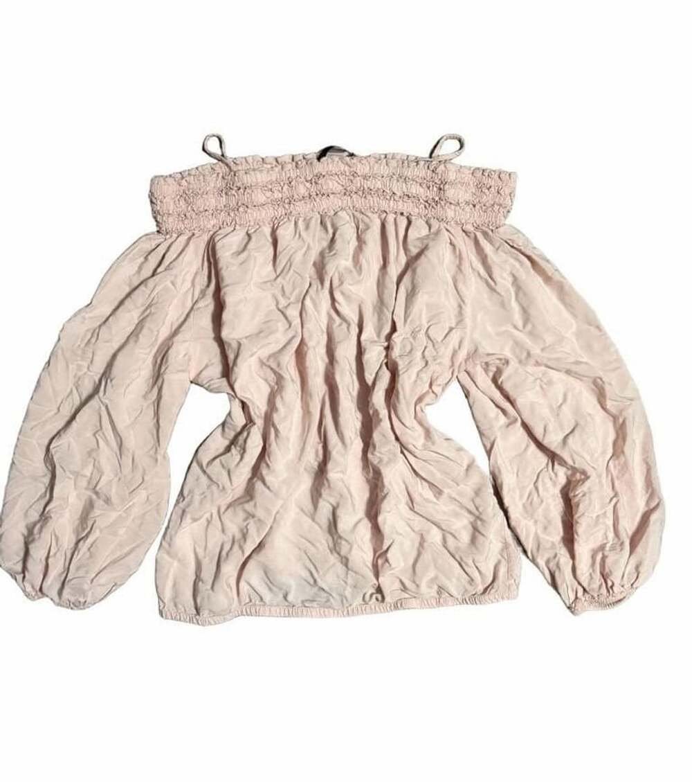 H&M Off-The-Shoulder Blouse Size 8 Pink Long Balloon Sleeve Top